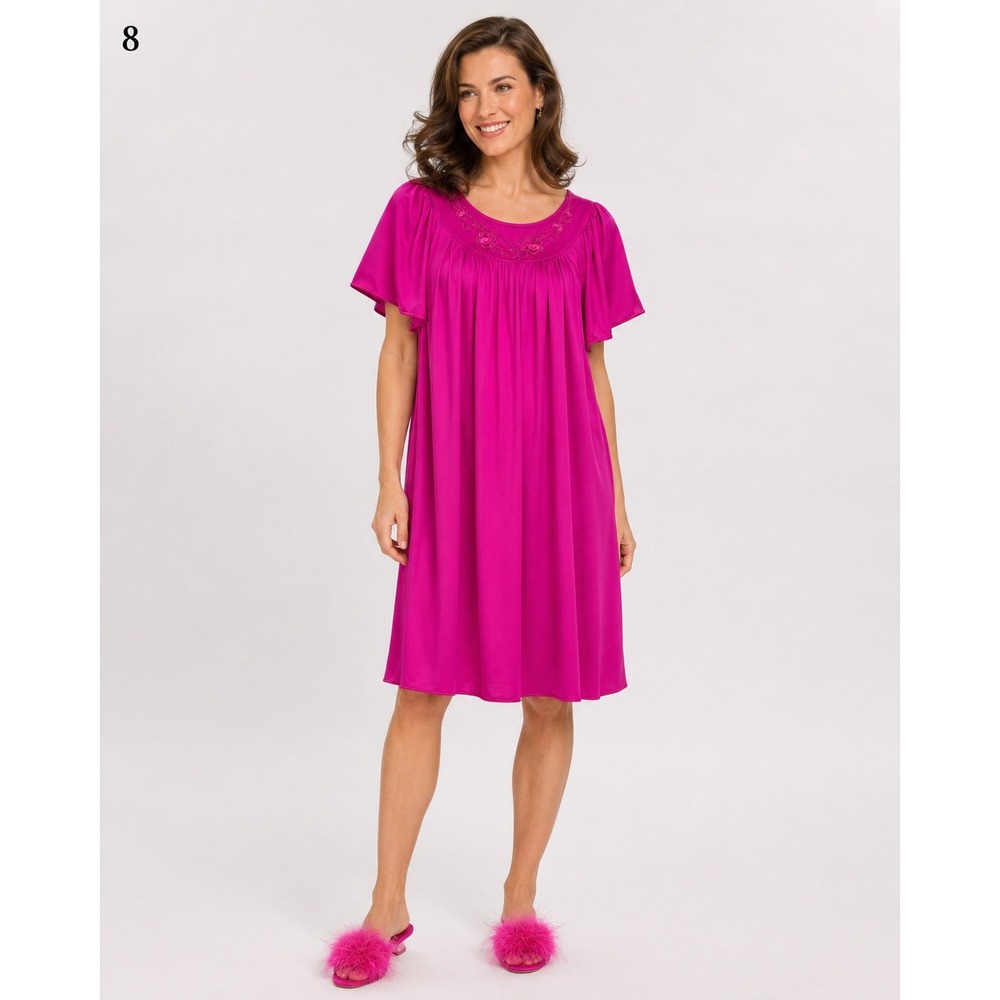 Vintage Miss Elaine Nightgown Short Sleeve Sleep Dress Pink Nylon Large